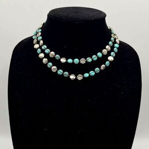 Lucky Brand Necklace Faux Turquoise Silver Tone Bead Long Boho Southwest Western